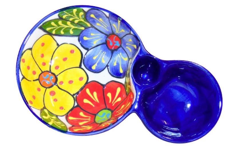 Spanish ceramic olive dish with flowers design