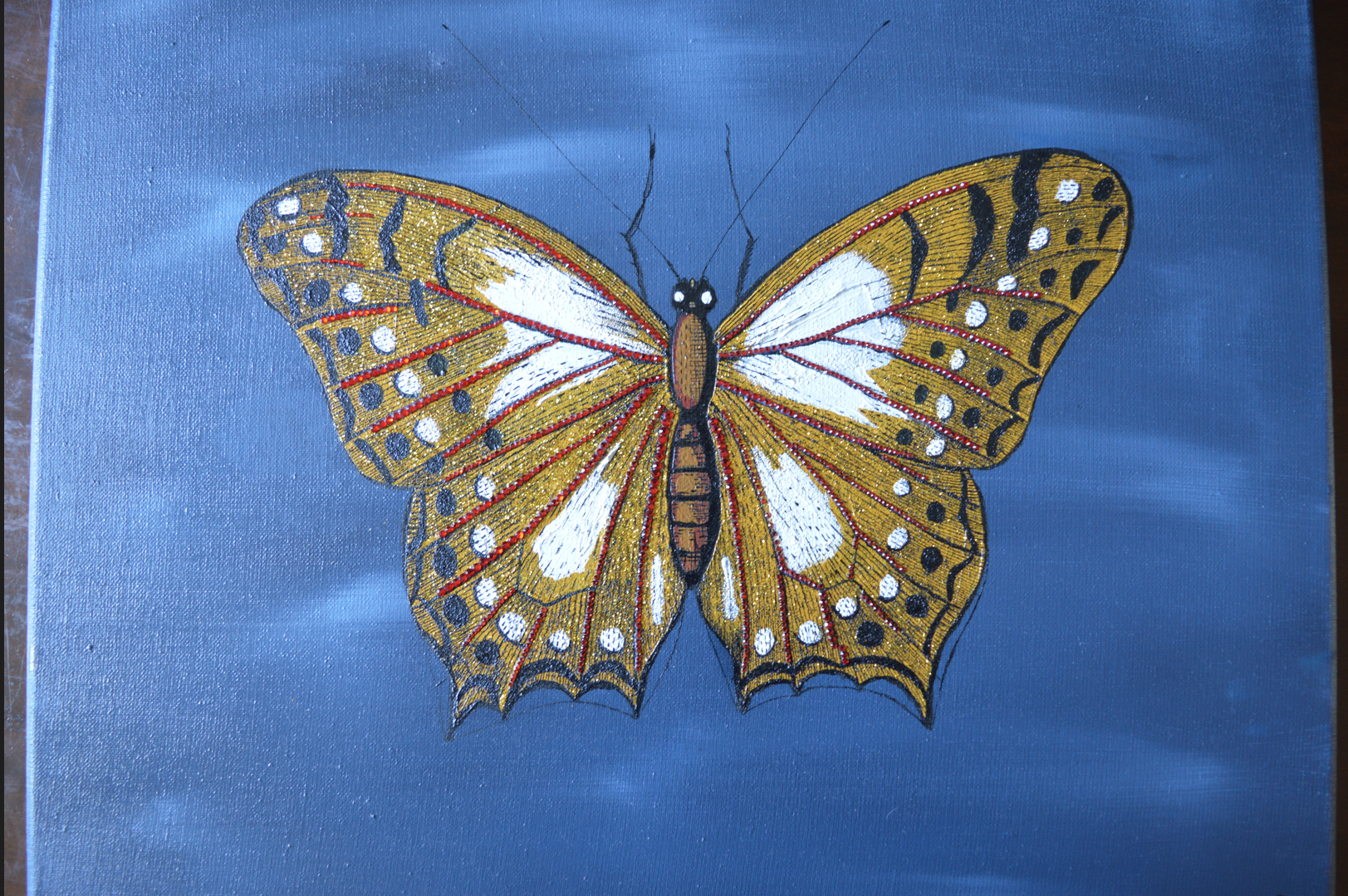 Butterfly. Wings made out of oilpaint and glitter to give an extra spark. 24x30cm