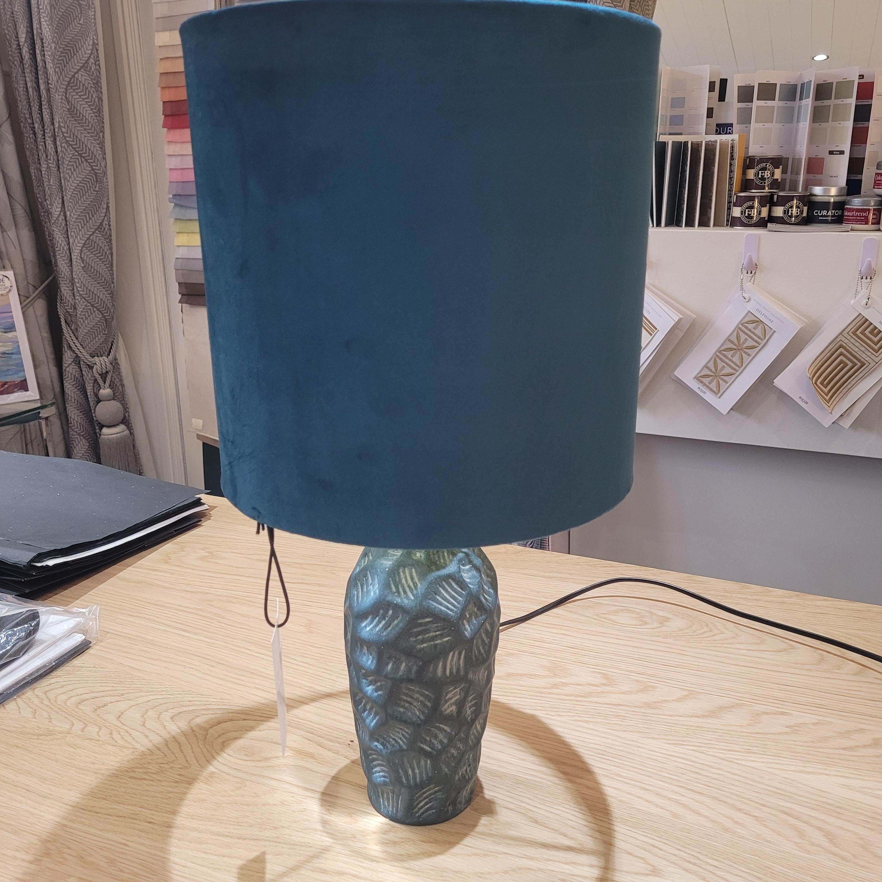 Teal Lamp with Velvet Shade