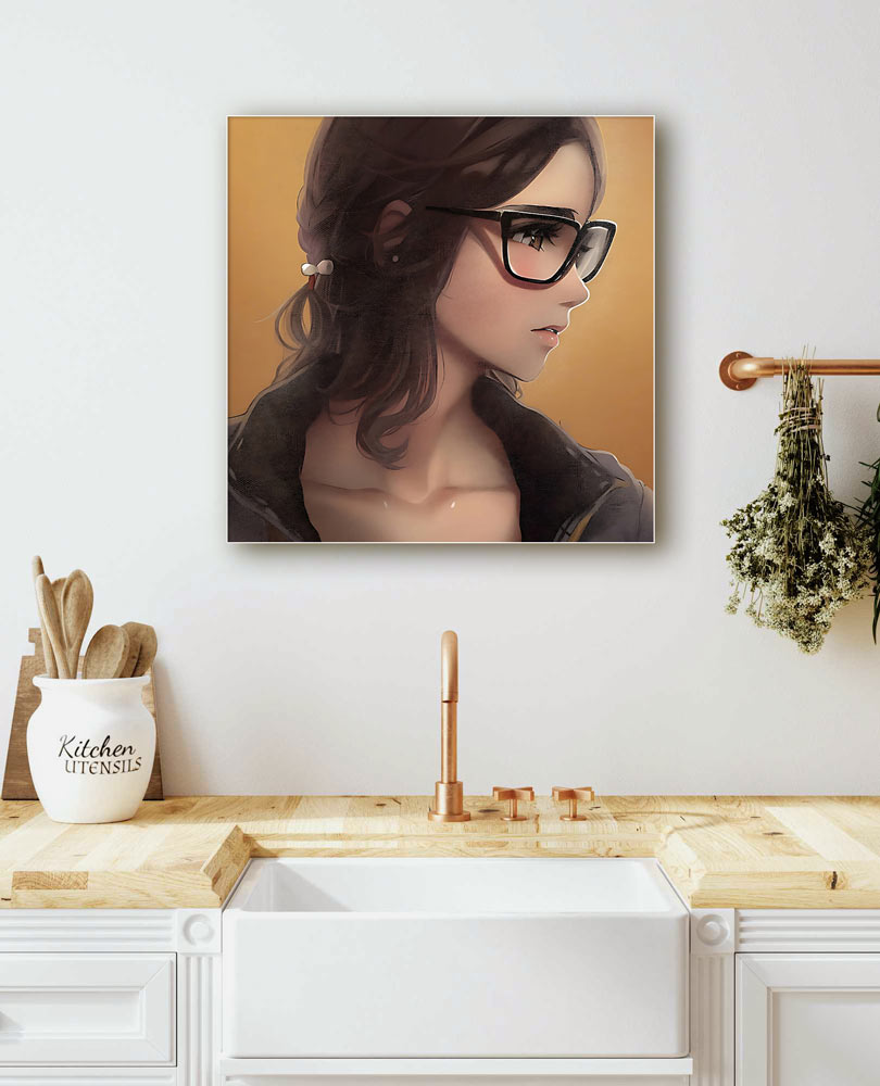 Vierkant portret - vrouw met bril en donker bruine haren