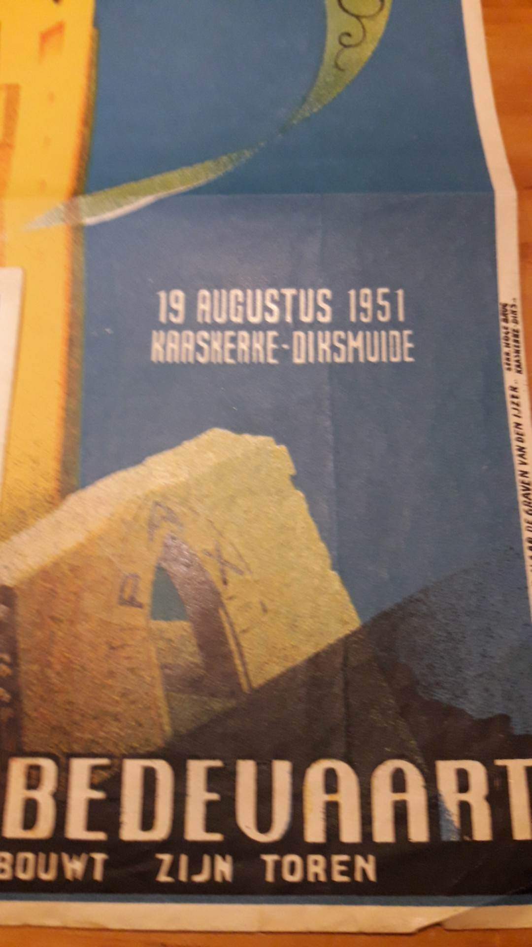 kleine affiche en postkaart Ijzerbedevaart 1951 - Vlaanderen herbouwt zijn toren