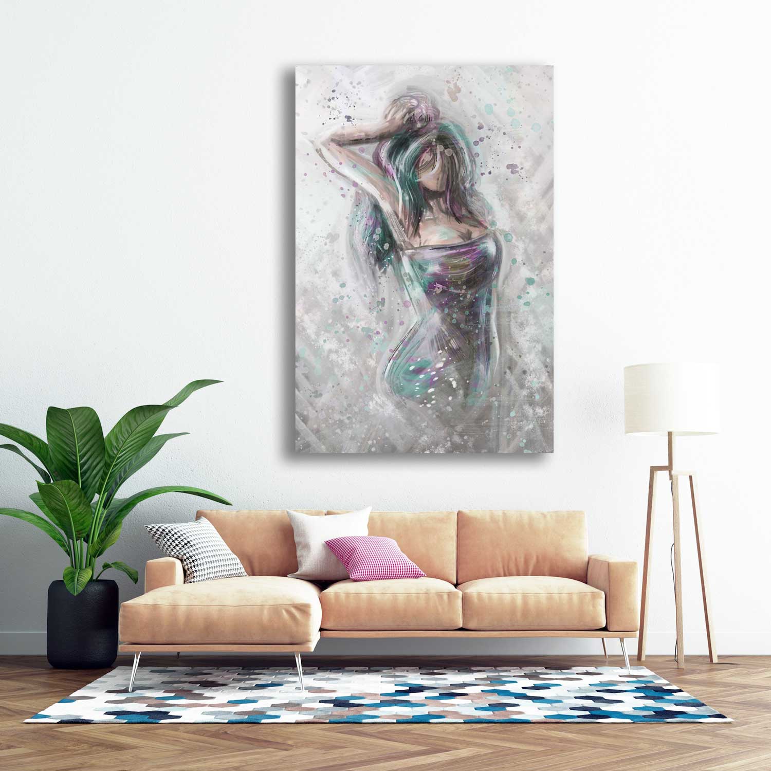 Kleurig abstract kunstwerk - vrouw met jurk