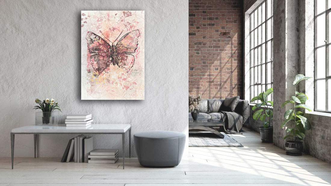 Retro kunstwerk - Kleurige vlinder