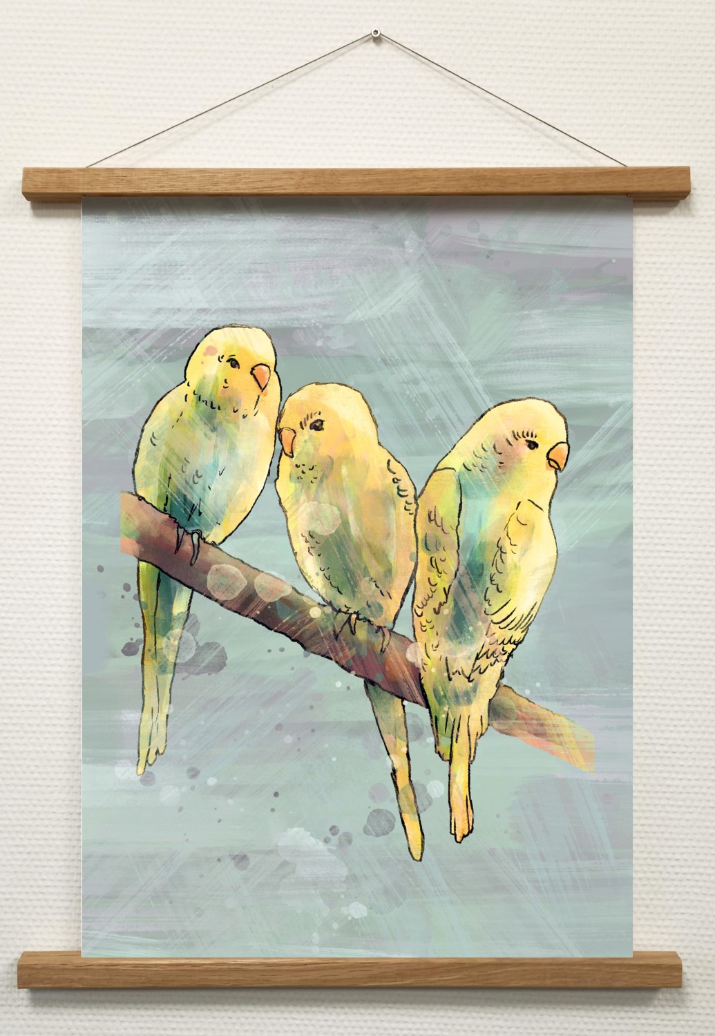 Poster tropische vogels met houten hanger