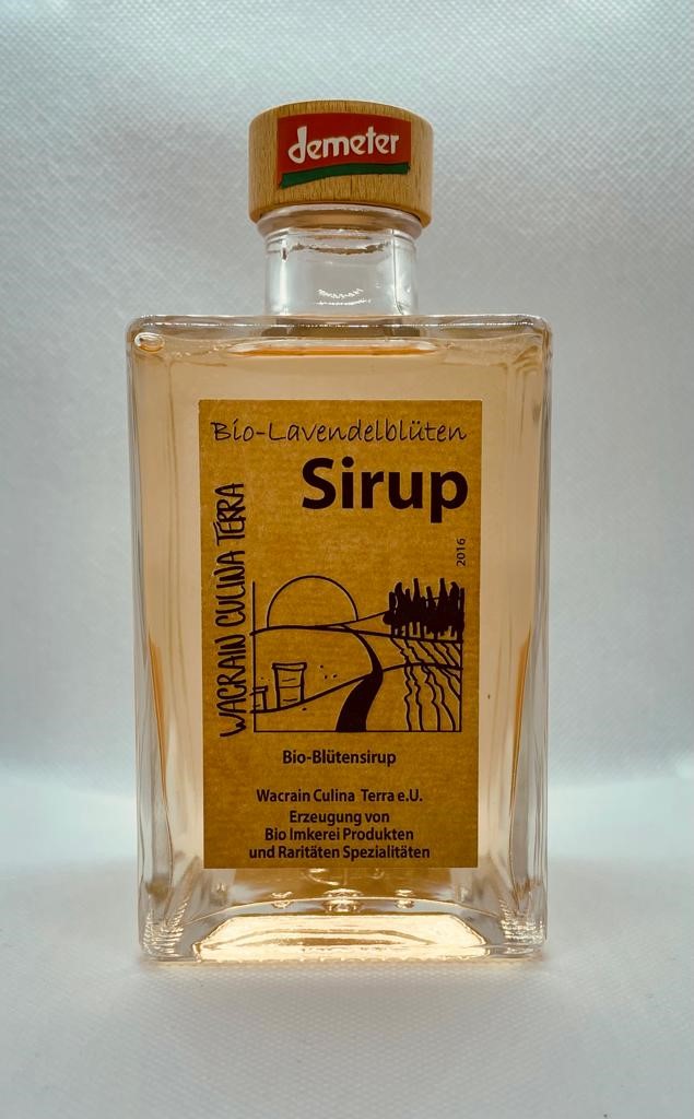 Bio-dynamischer-Lavendelblüten Sirup in Vierkantdesignflasche