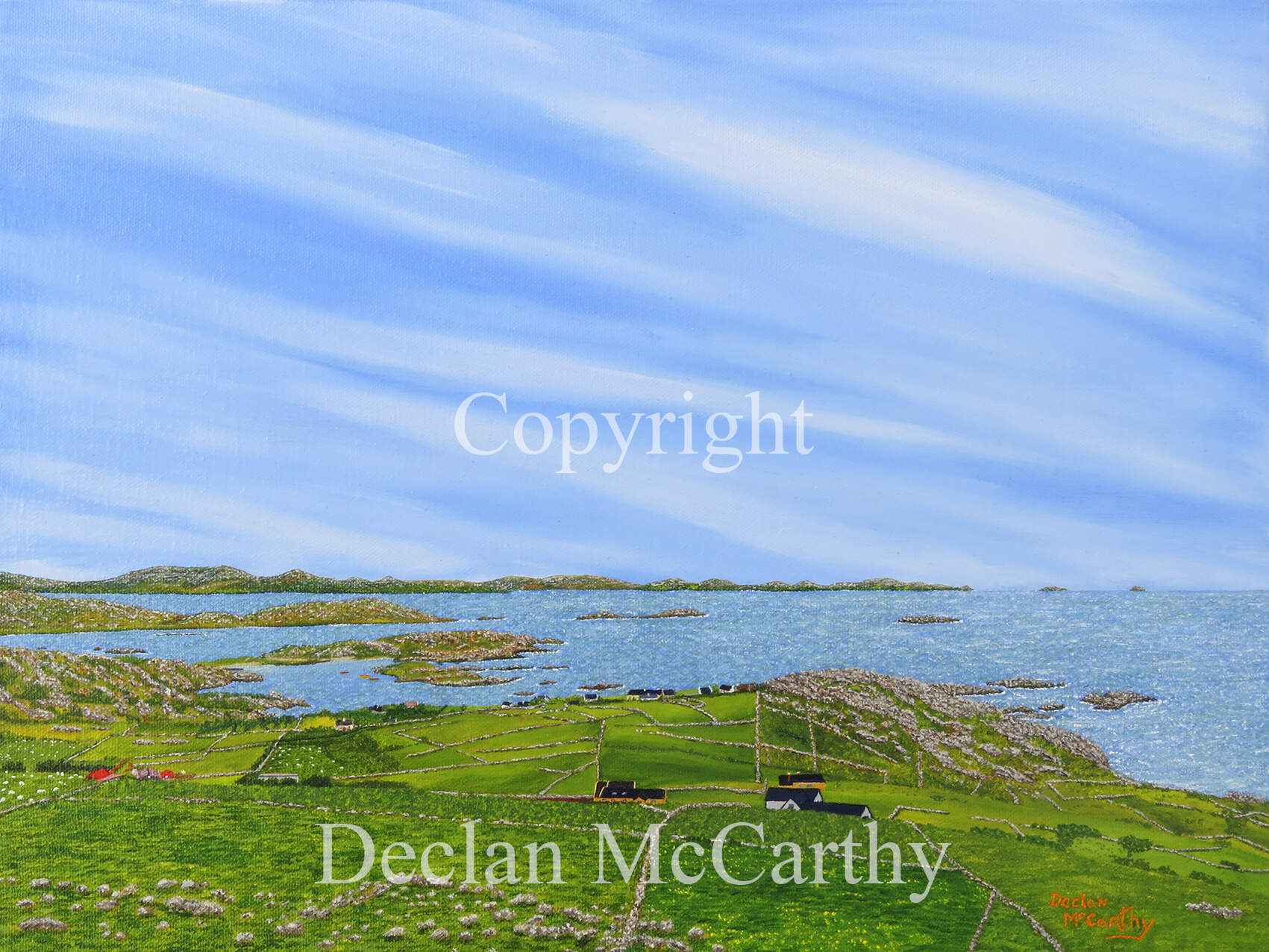 Derrynane Harbour, Caherdaniel, Co. Kerry with The Beara Peninsula in the distance. Oil 16x12in