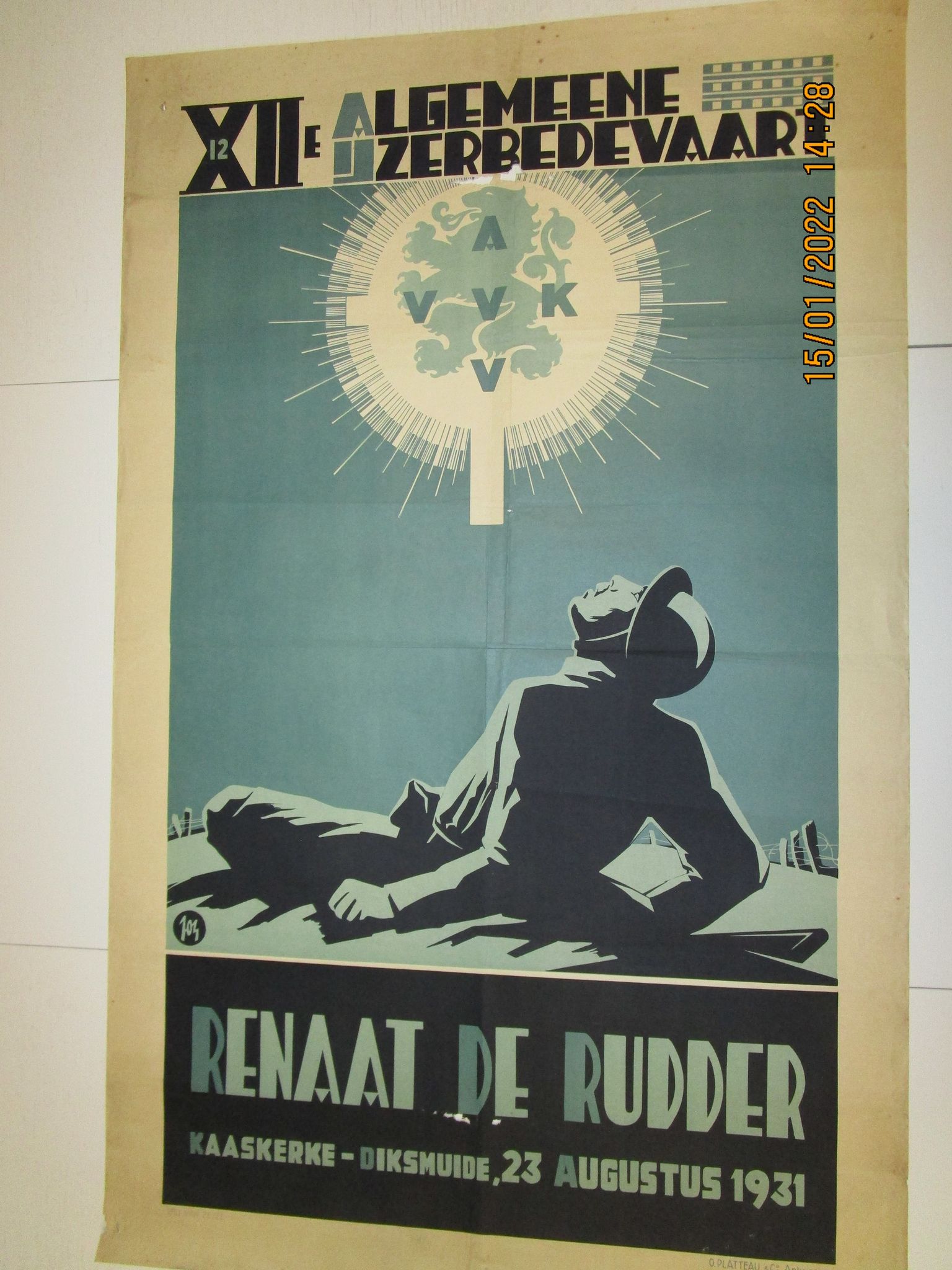 Grote affiche Ijzerbedevaart ( ongeveer 100 x 60 cm ) 1931 - Renaat De Rudder