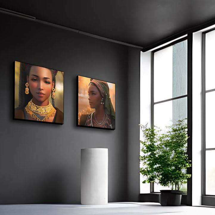 Tweeluik - kleurig kunstwerk Afrikaanse prinses