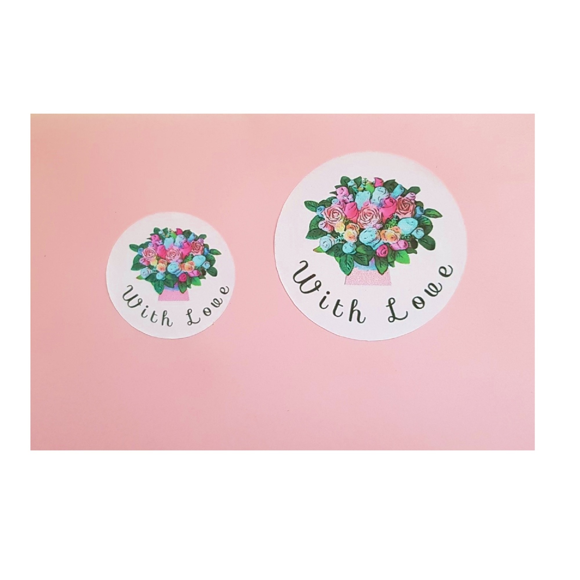 "With Love" Stickers - Pink Floral Bouquet
