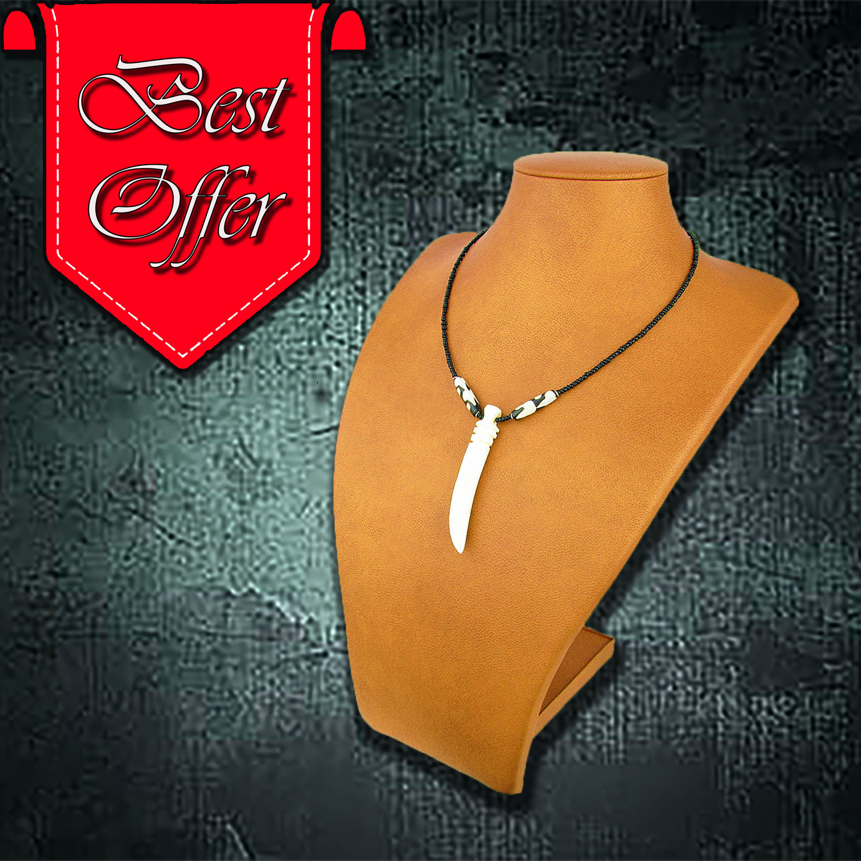 African Bone Necklace Tusk (White)