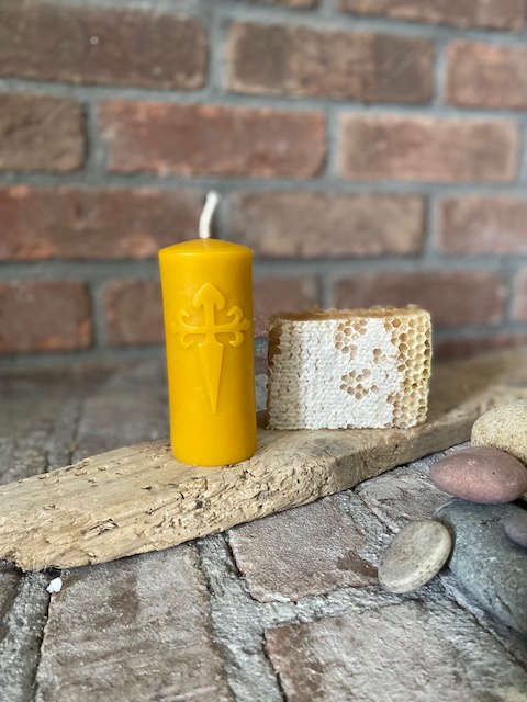 100% Beeswax Pillar Candle Cross Bee