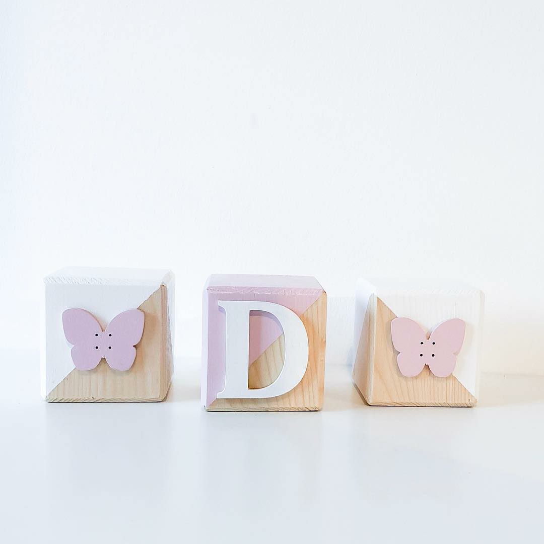 Set of Wooden Cubes - Pink & White