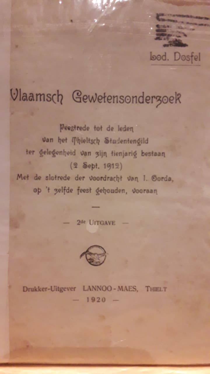 Lodewijk Dosfel - Vlaamsch gewetenonderzoek - Brochure 1920