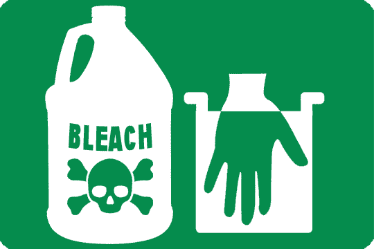 image of bleach warning sign, single use Verdi Towels mean no bleach residue gets onto towels