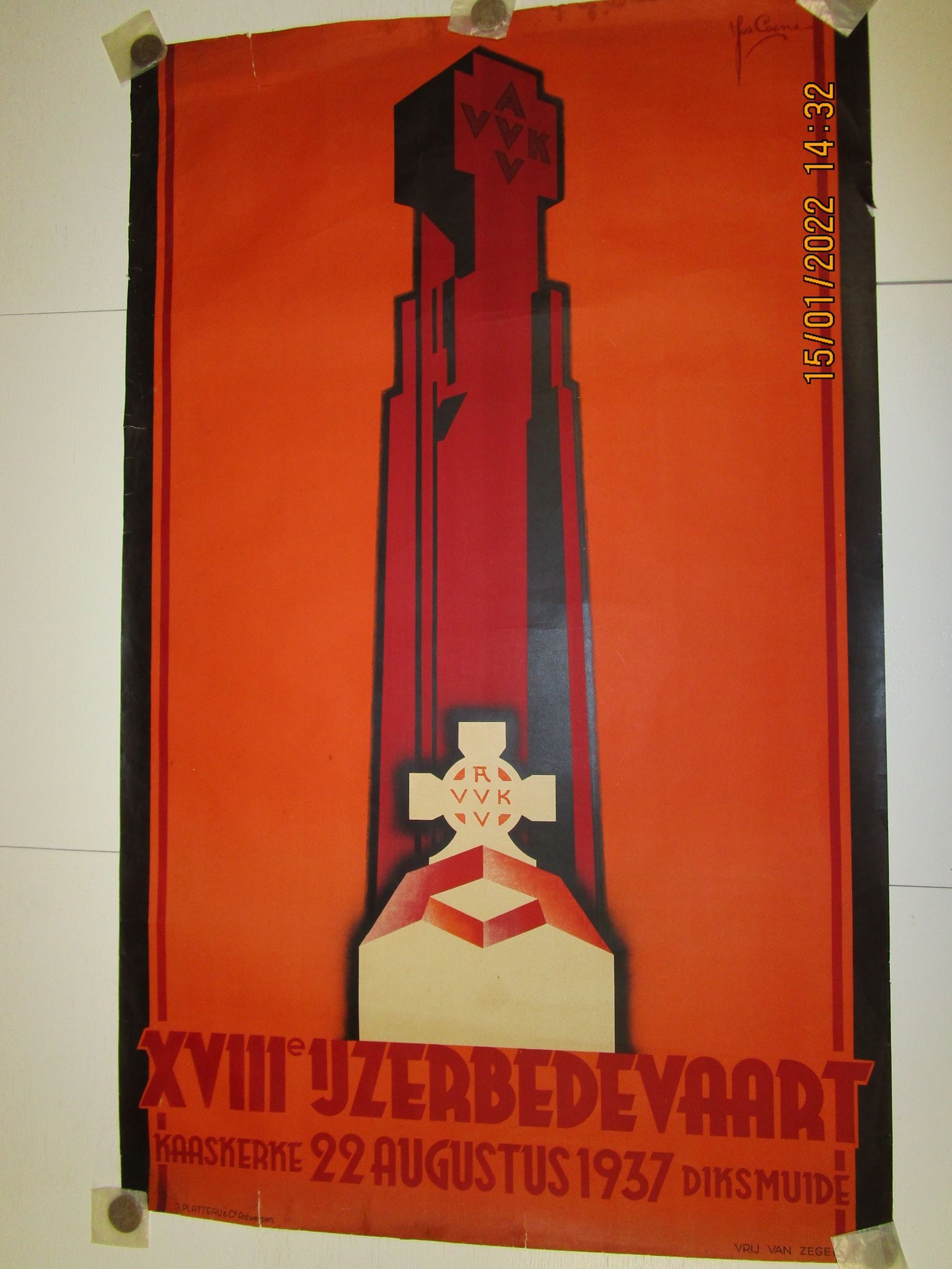 Grote affiche Ijzerbedevaart ( ongeveer 100 x 60 cm ) 1937  - Heldenhulde