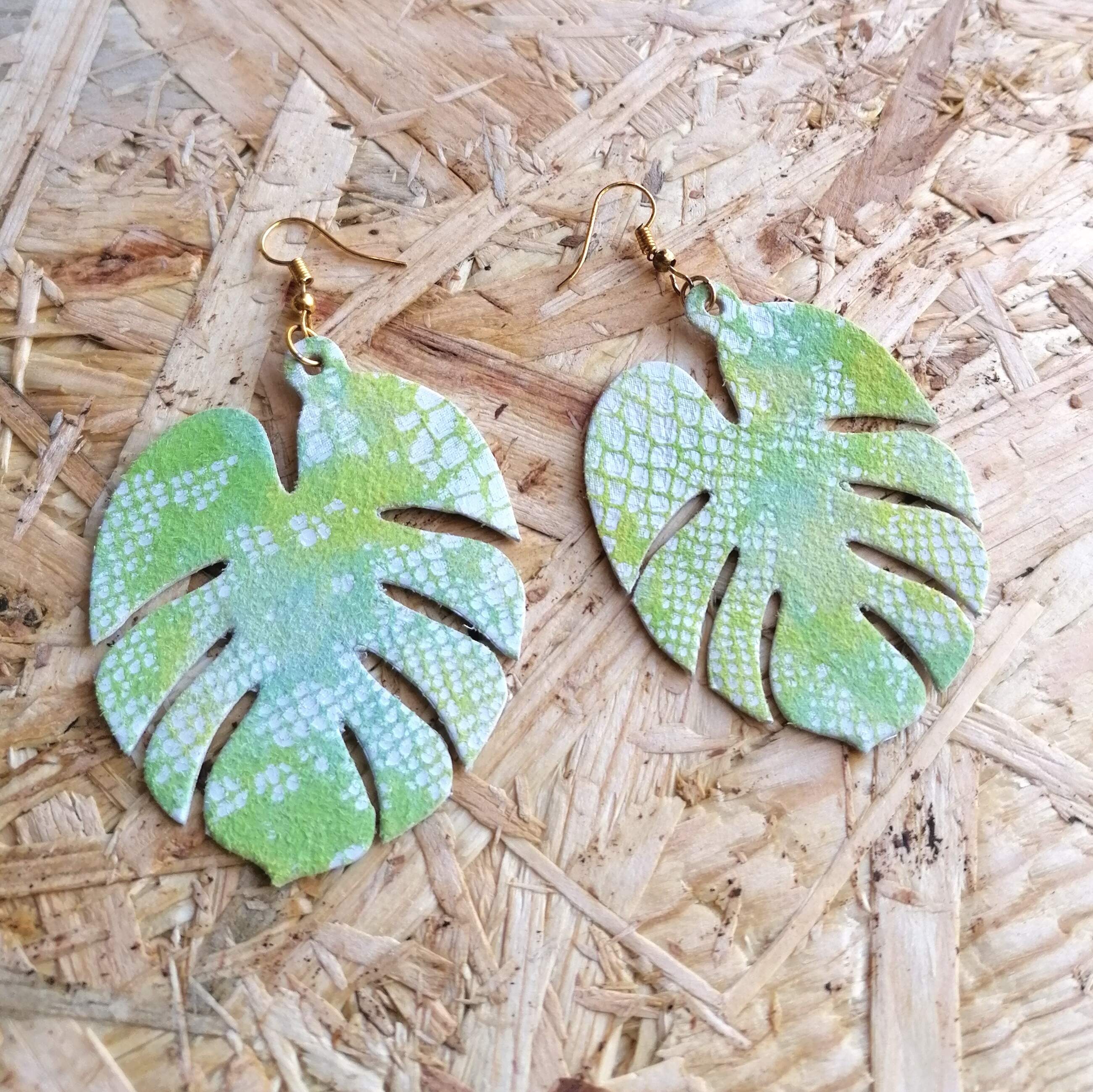 Leather Monstera Earrings- 4 Colours