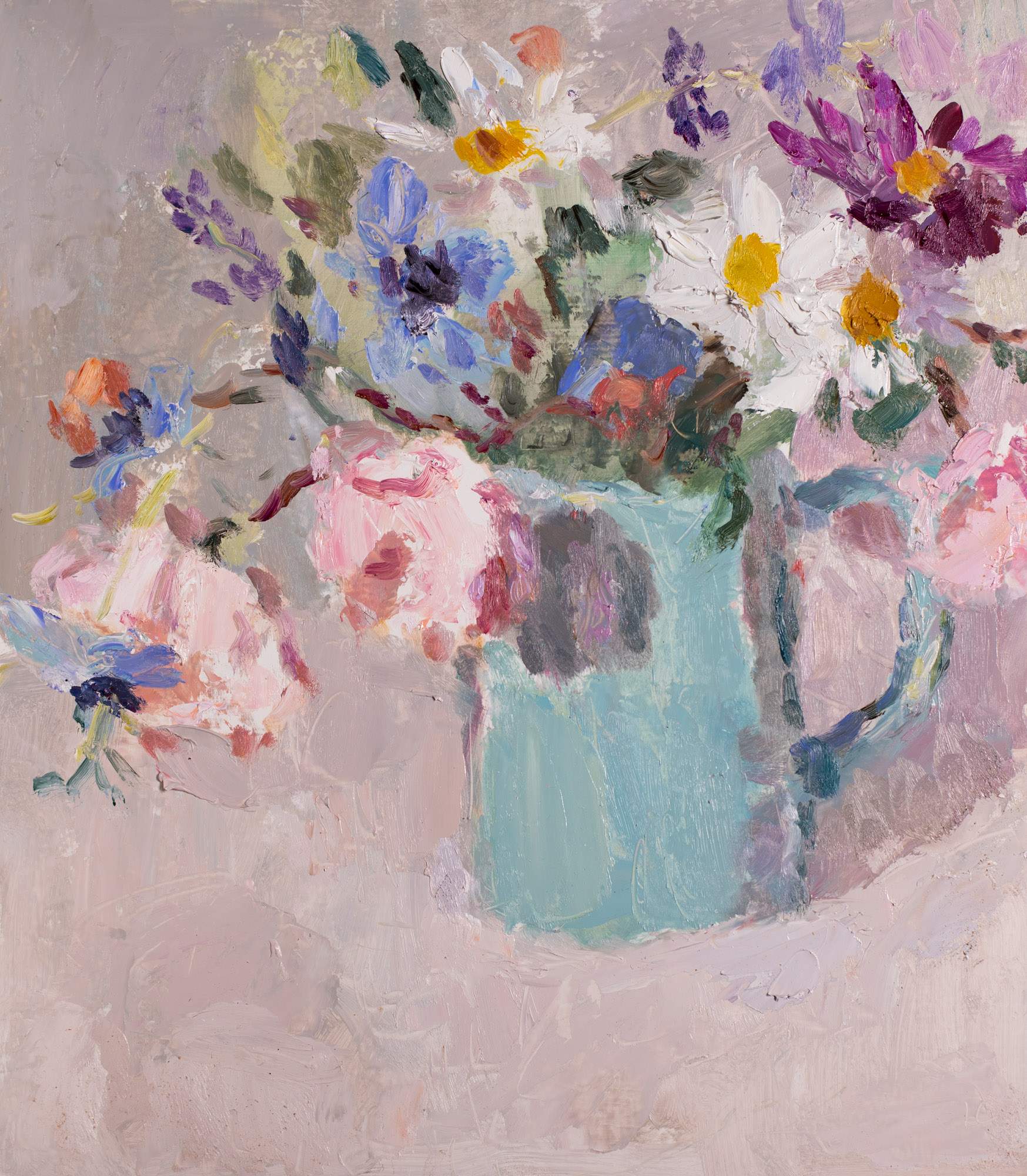 Digital Print: Allotment Flowers in a Turquoise Jug