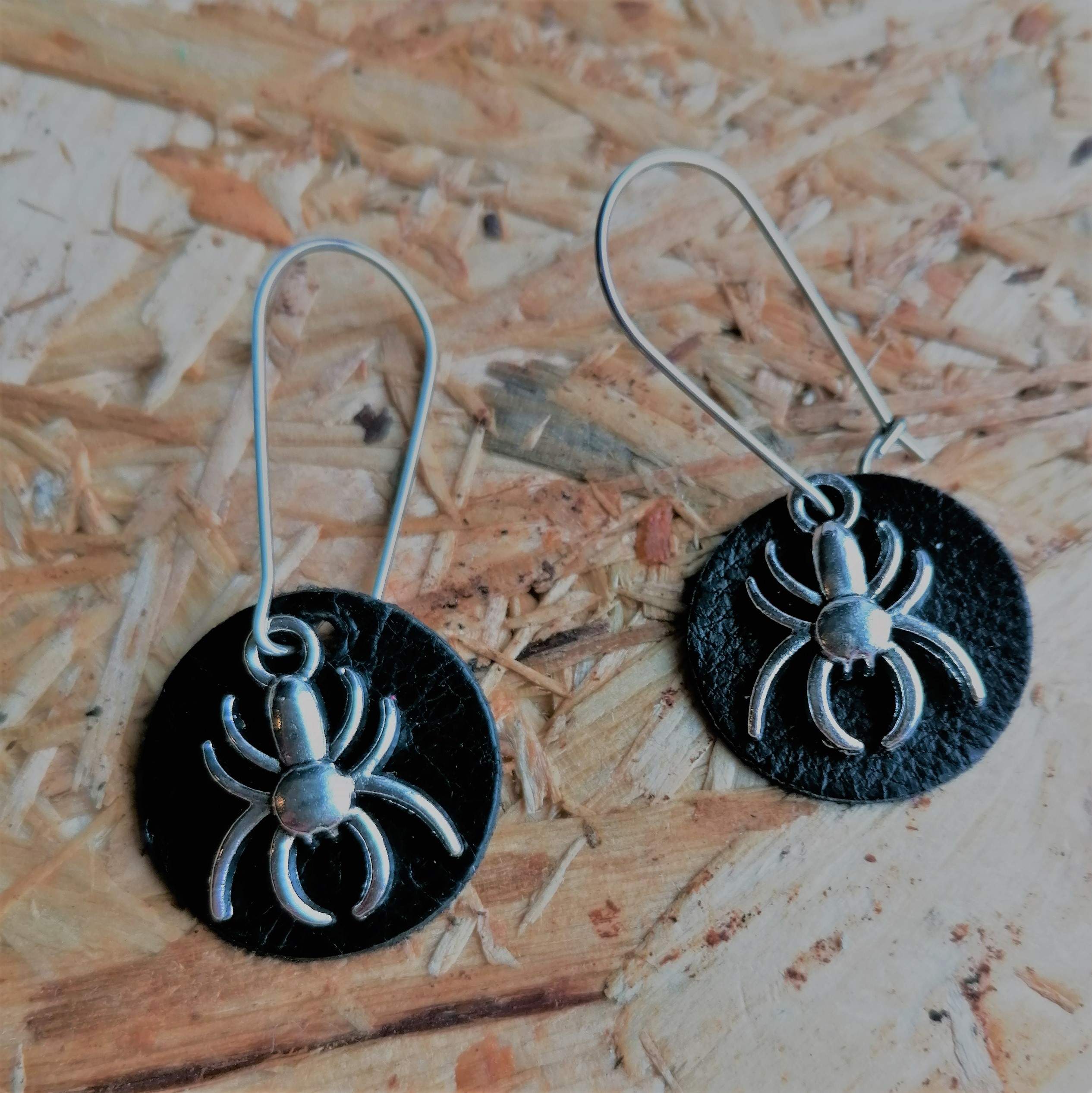 50% OFF Spider Charm Recycled Leather Dangle Earring