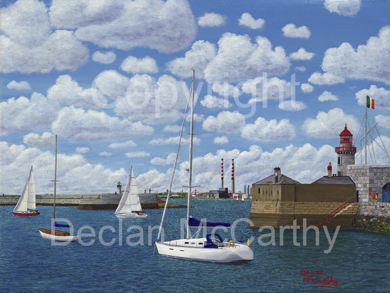 View from the East Pier, Dun Laoghaire. Oils on Canvas, 40x30cm, 16x12inch