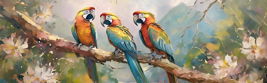 Drie ara papegaaien op een tak in de jungle