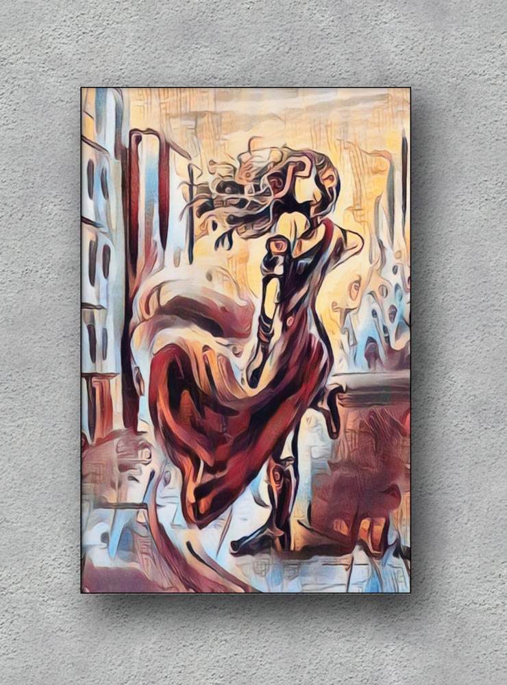 Vrouw in de stad - kleurig kunstwerk - semi abstract