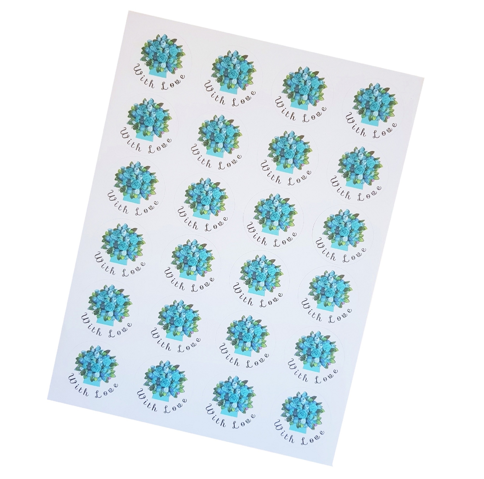 "With Love" Stickers - Blue Floral Bouquet