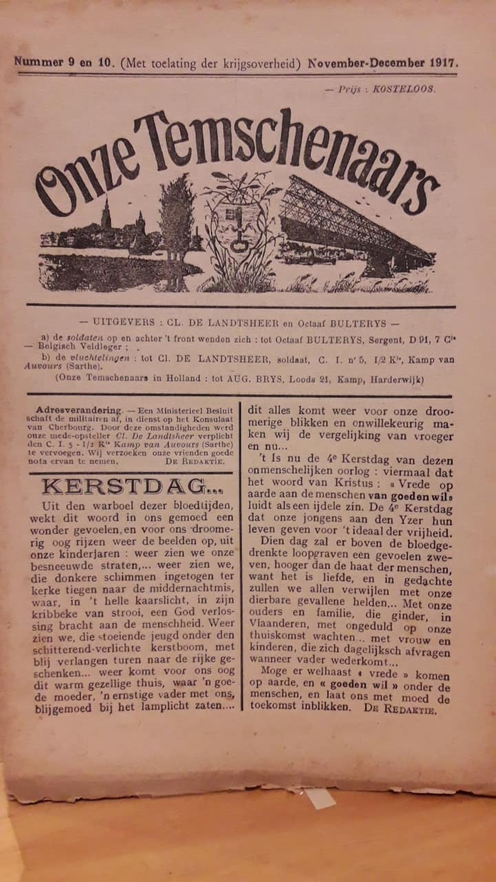 origineel Frontblaadje 'Onze Temschenaars' November - December 1917 / Zeldzaam !!