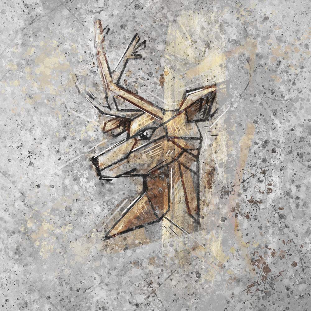 Hert - Artwork in beton tint met goudbruine accenten