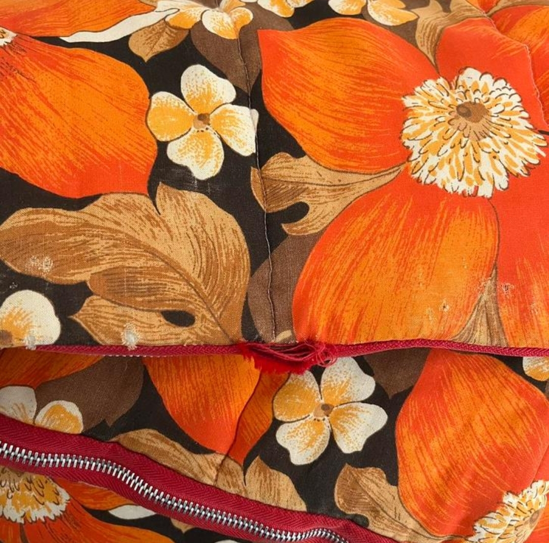 Slaapzak/deken oranje bruin bloem vintage retro
