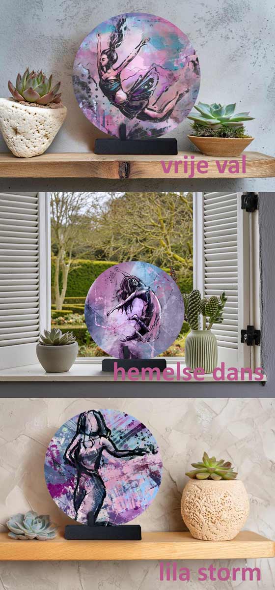 Cirkel op houten voet diameter 40 cm in lila en paars