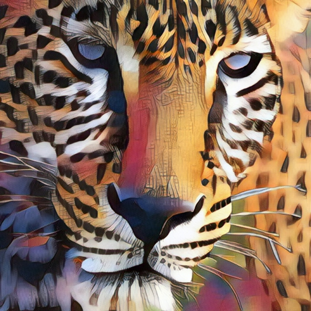 Kleurig artwork - close up kop van jachtluipaard