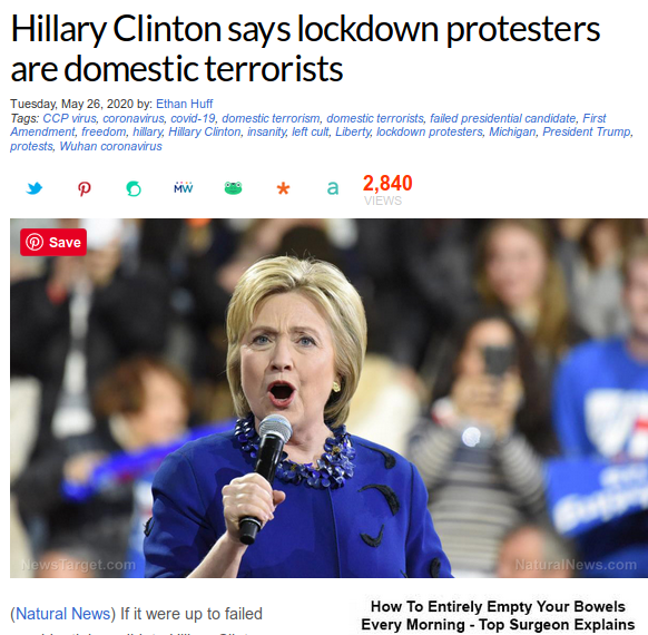 Hillary says your a 'Domestic Terrorist' if you resist the Lockdown