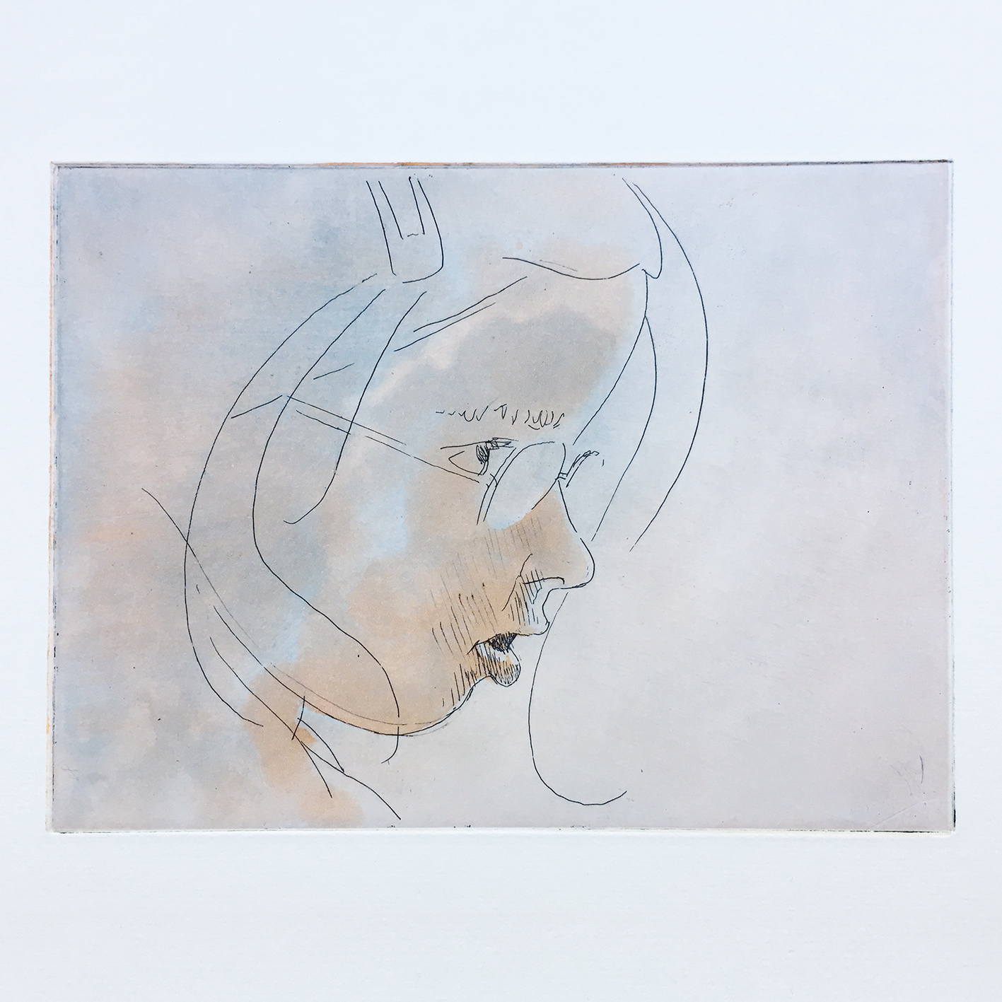 Radierung und Aquatinta Pinselätzung auf Kupferplatte, 3-farbig, 16x12 cm