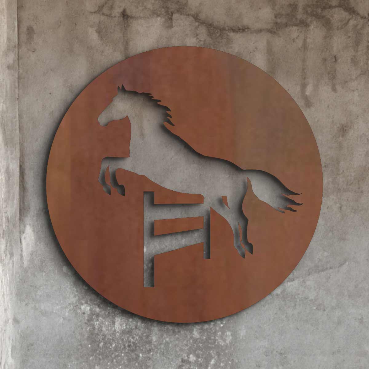 Spring paard in cirkel - cortenstaal wanddecoratie voor binnen en buiten