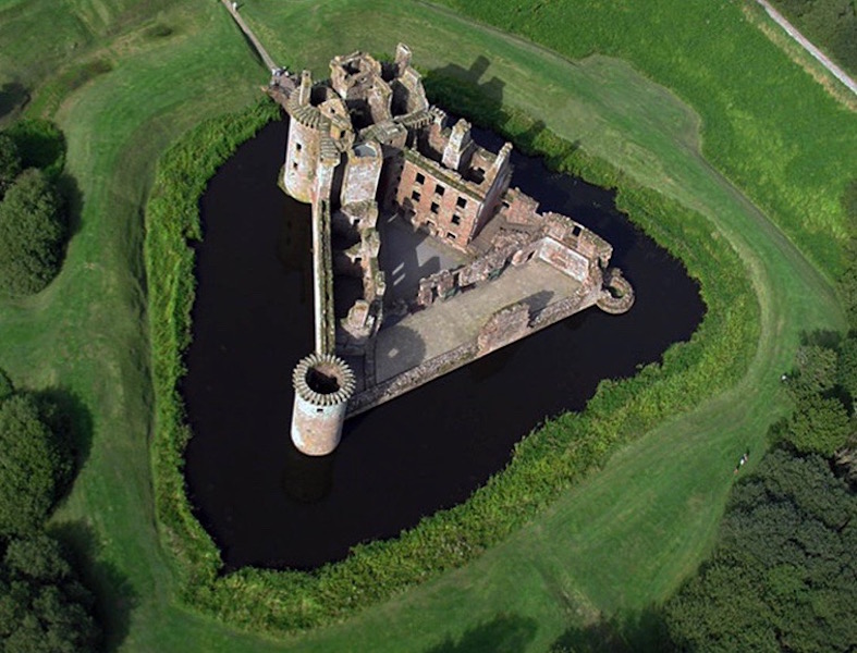 Aerial view of Caerlaverock Castle near Dumfries, Dumfries and Galloway