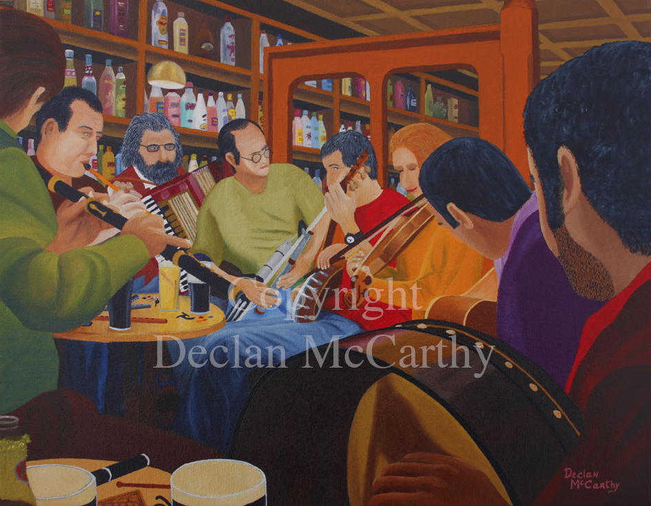 Flute, whistle, accordion, uileann pipes, banjo, fiddle, guitar & bodhrán. A a few pints of Guinness