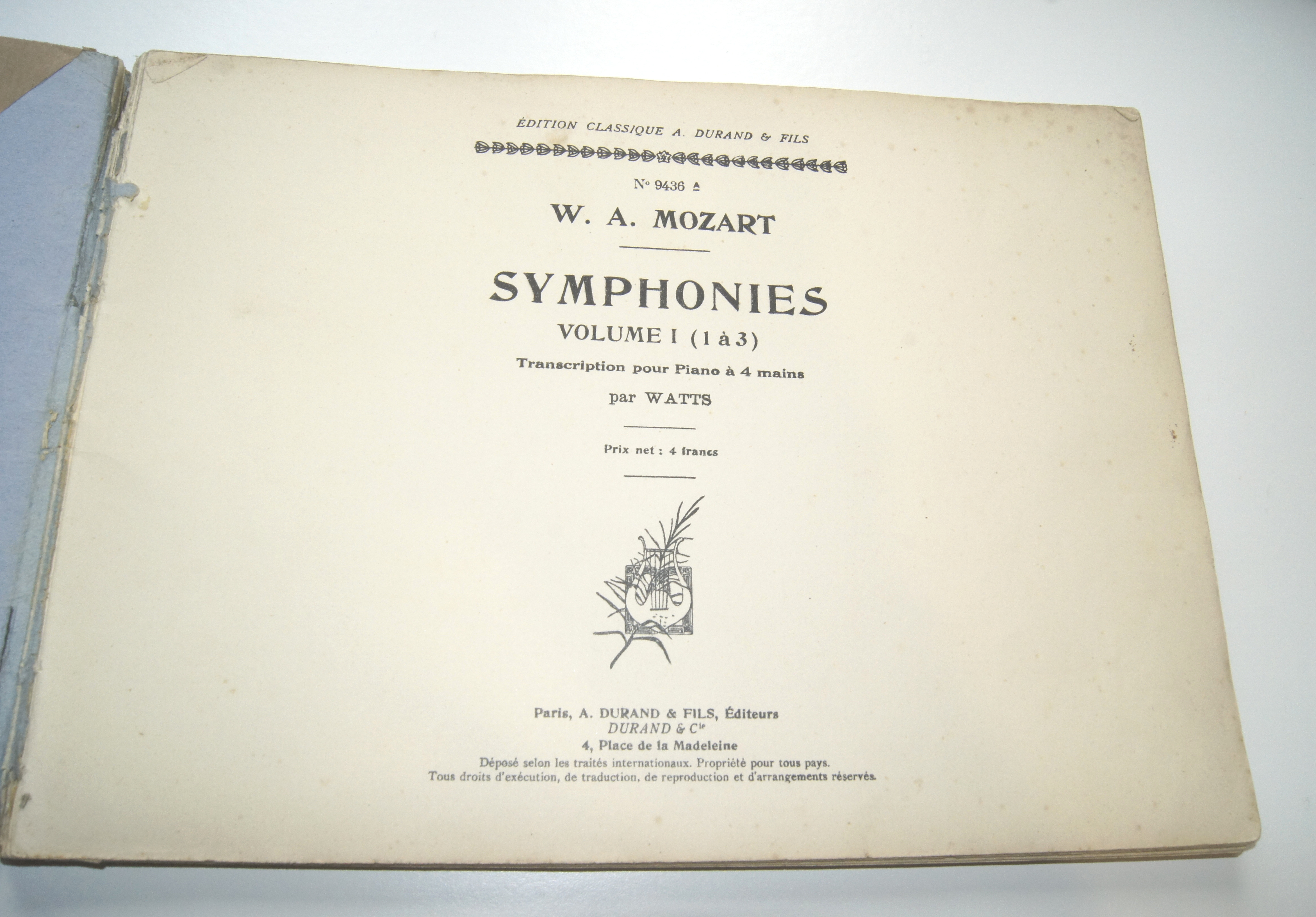 Symphonies de Mozart Volume A (1 à 3) Transcription pour Piano à 4 mains par Watts
