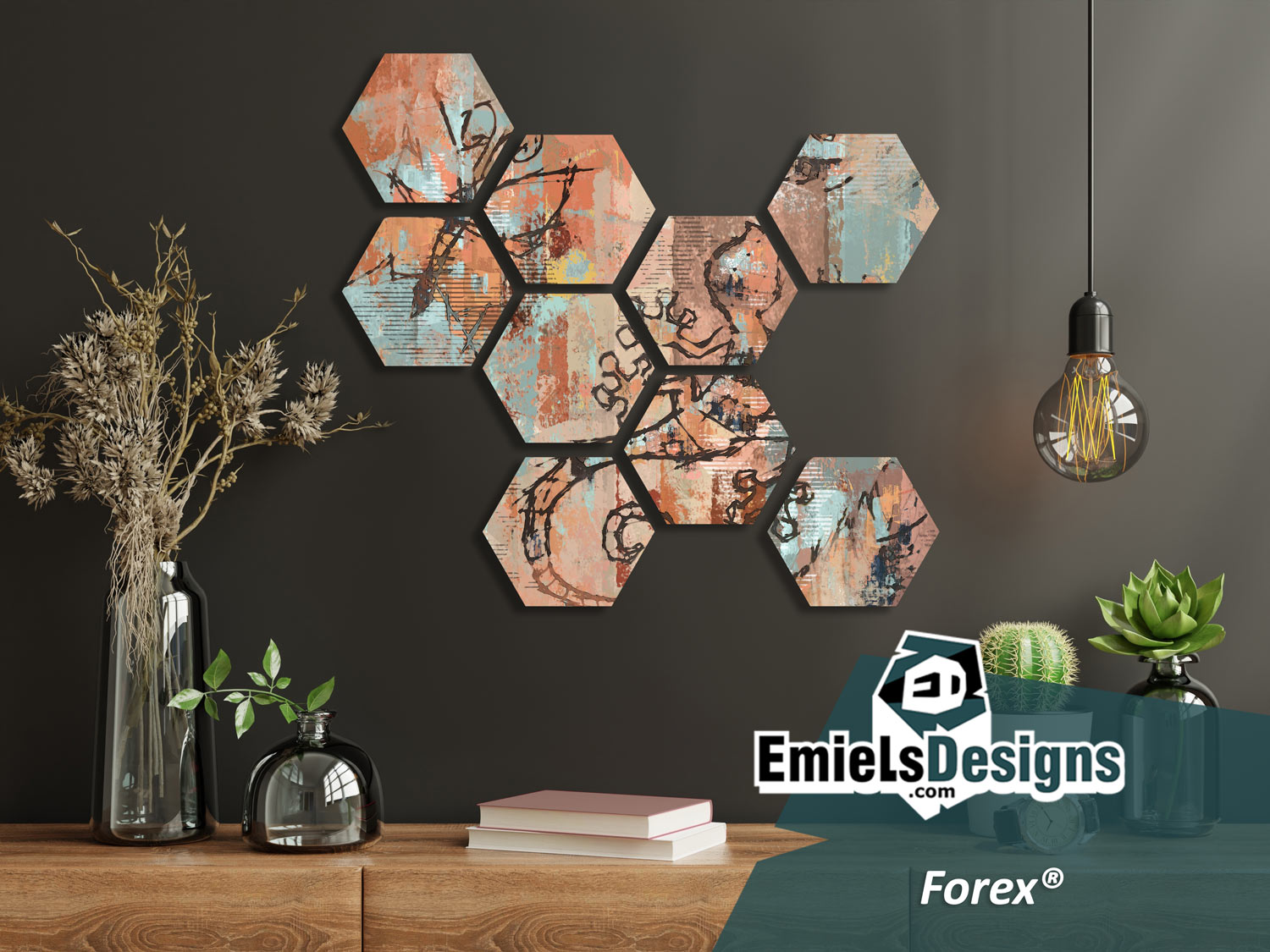 Hexagon collage aarde tinten gekko