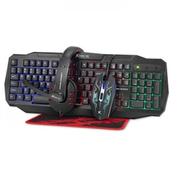 XTRIKE 4-in-1 RGB LED Keyboard Headset Mouse and Mouse Mat Gaming Bundle