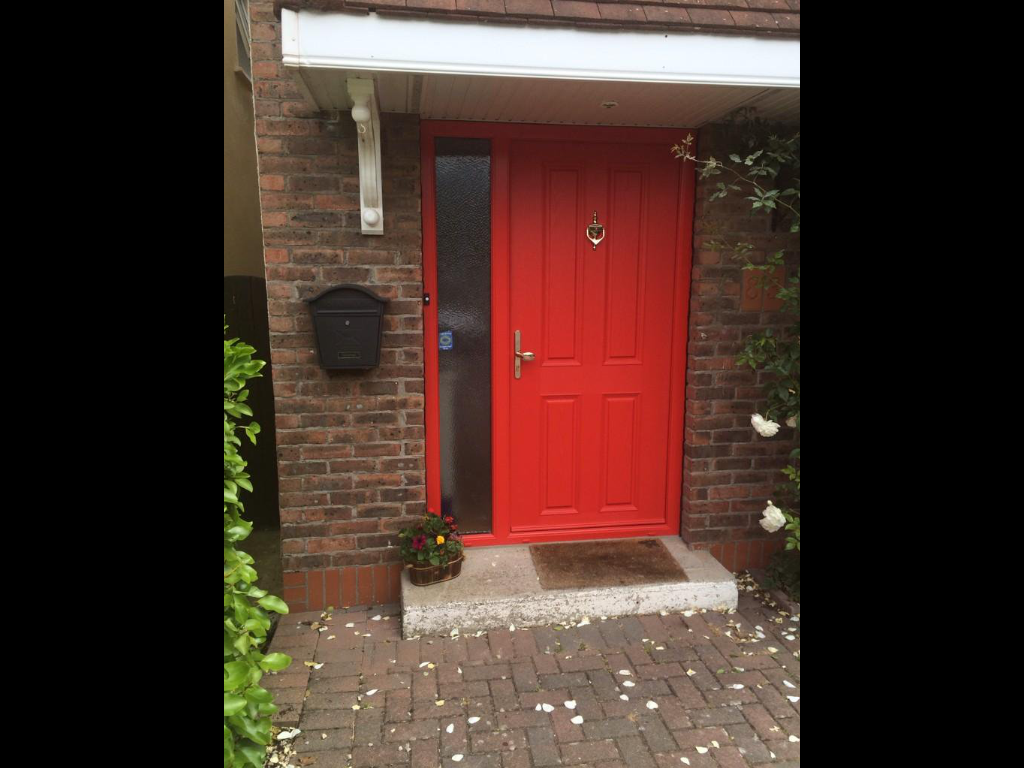 TRAFFIC RED APEER APL1 COMPOSITE DOOR FITTED BY ASGARD WINDOWS IN BRAY.