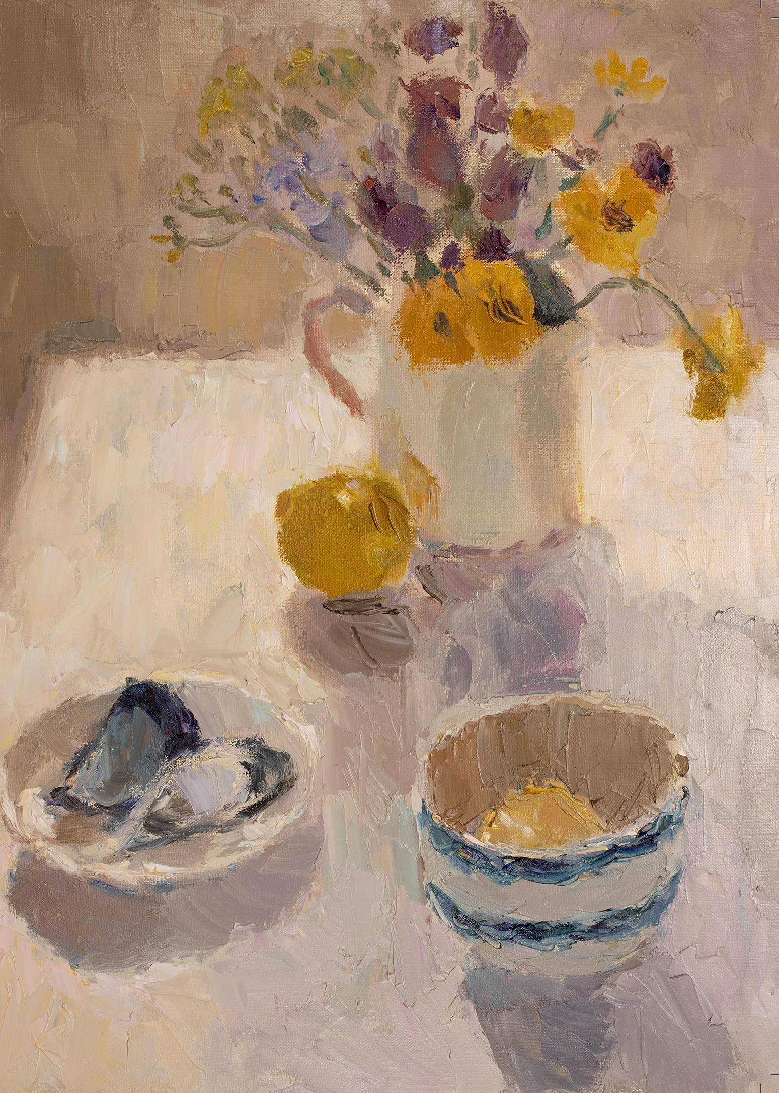 Summer Flowers with Blue Striped Bowl