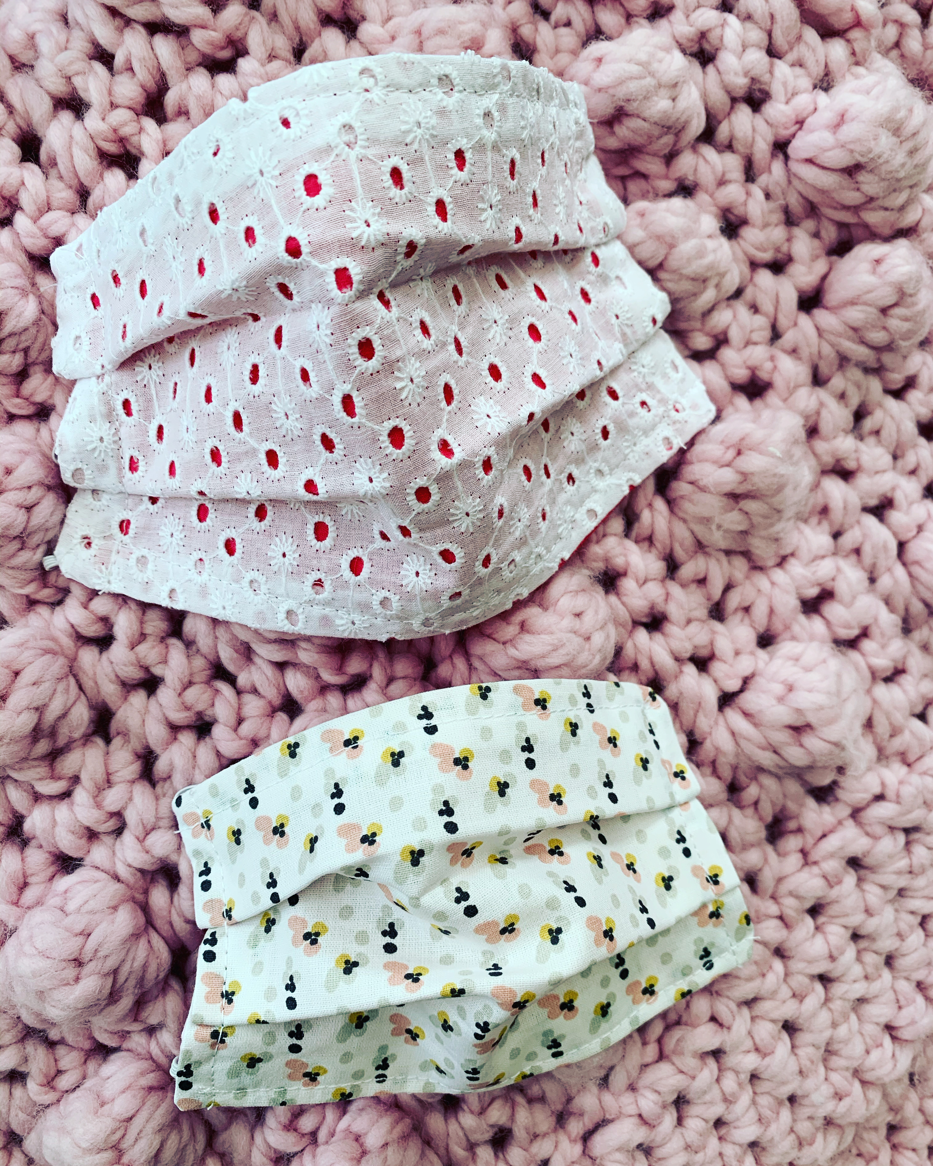 Face covering broderie and dotty rose