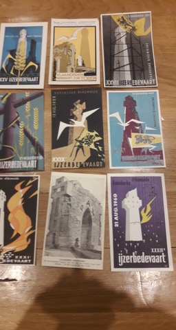 9 originele postkaarten Ijzerbedevaart 1952 tem 1960