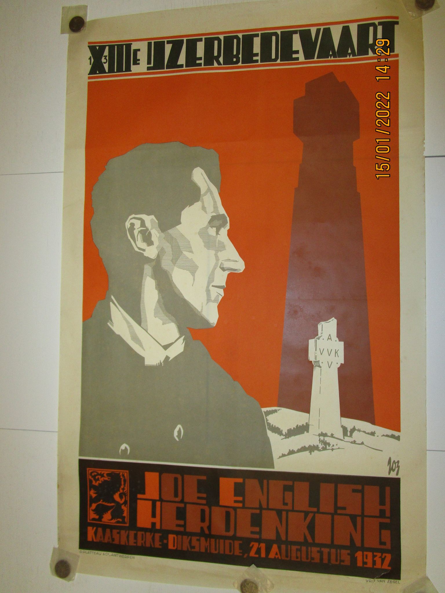 Grote affiche Ijzerbedevaart ( ongeveer 100 x 60 cm ) 1932 - Joe Englisch