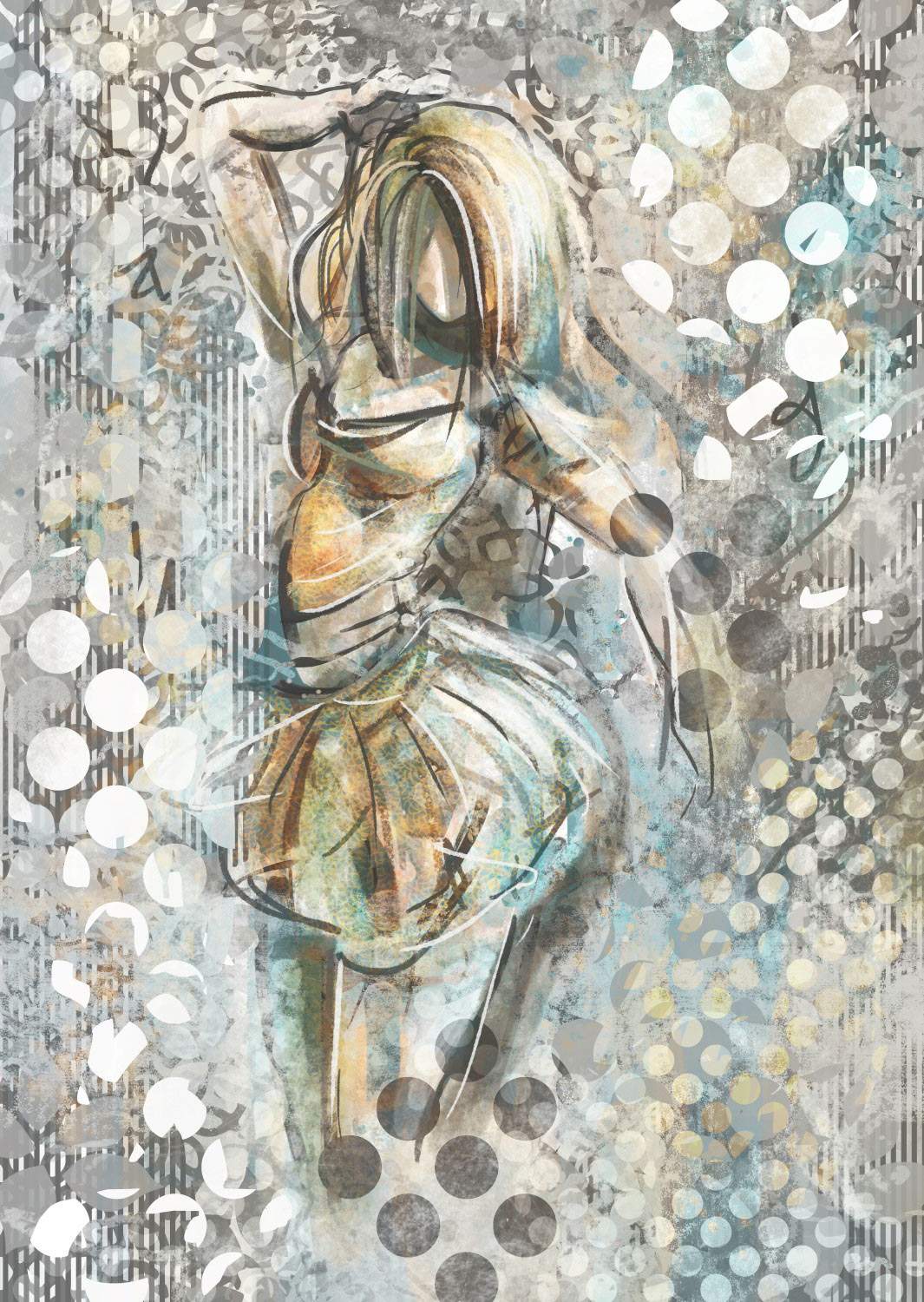 Dibond 140 x 75 cm Abstract kunstwerk Pentekening vrouw