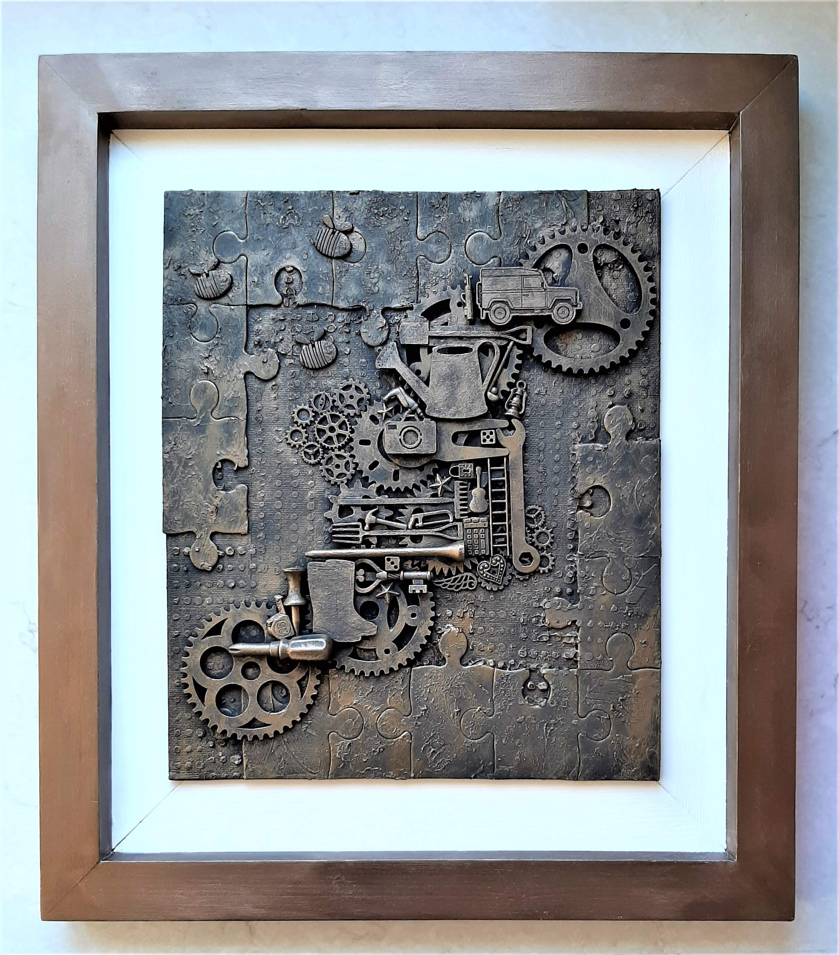 Personalised commissioned mixed media with handmade wooden frame, 35cm x 30cm