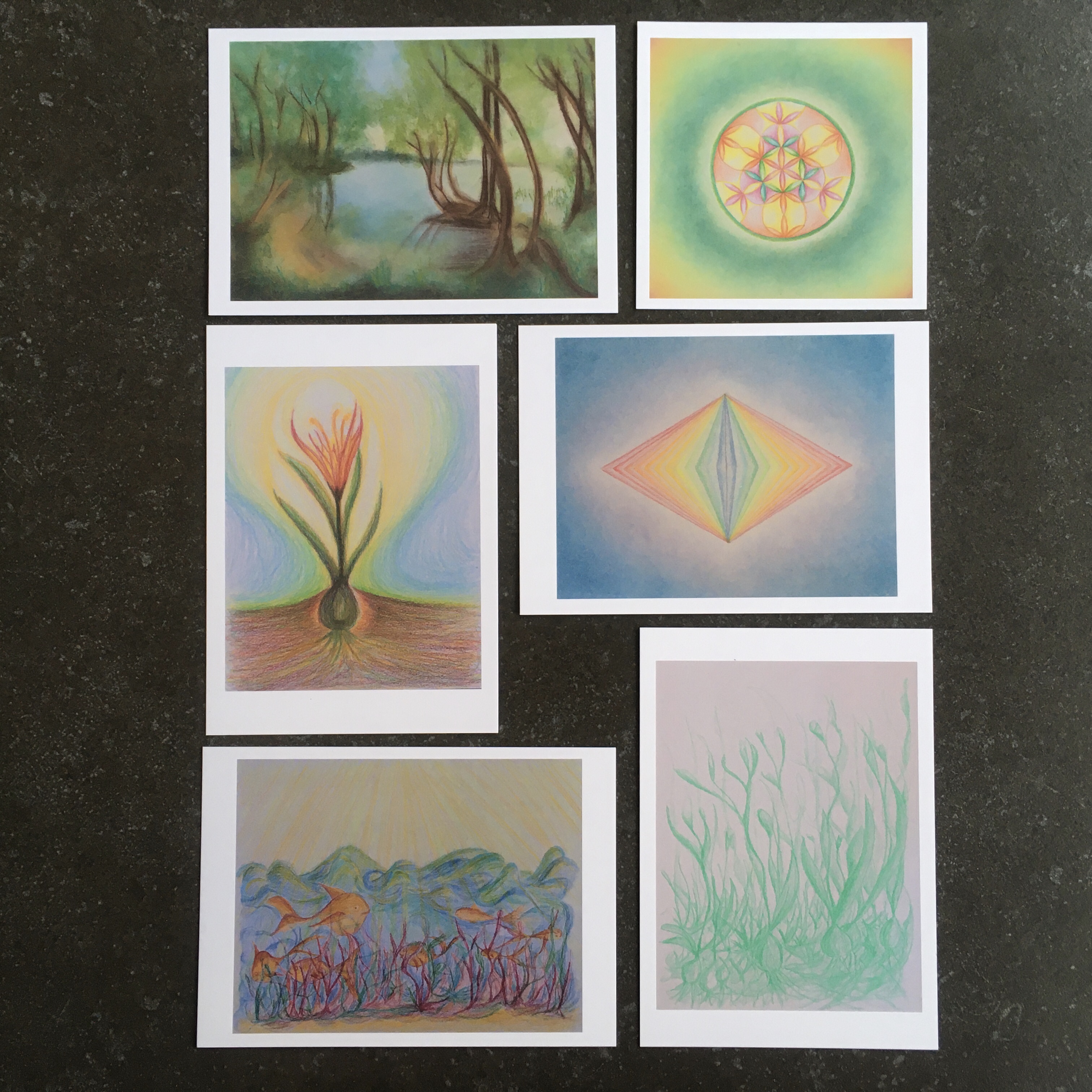 pencil & pastel - set van 6 kunstkaarten