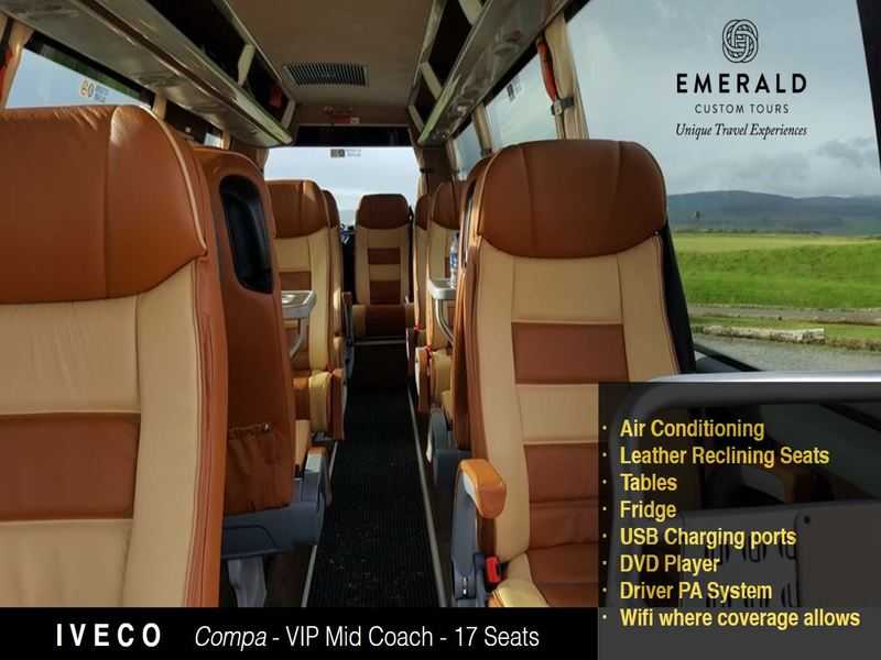 This vehicle seats 17 guests in the utmost of comfort.