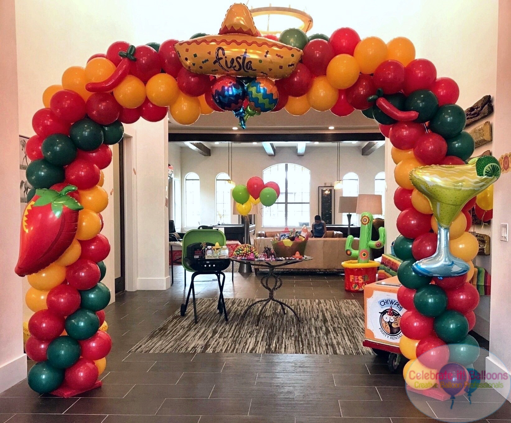 Balloon arch on a frame for Cinco de Mayo theme party