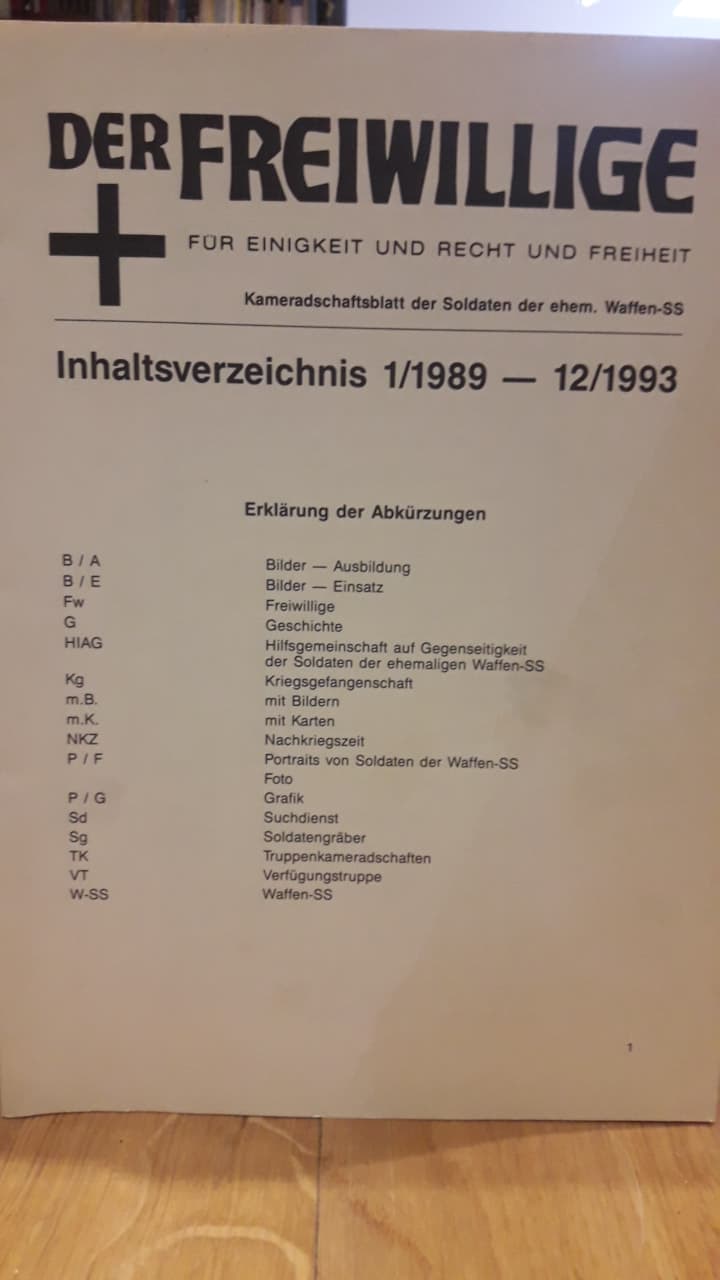 HIAG Der Freiwillige voormalige Waffen SS / inhaltsverzeichnis 1989 - 1993